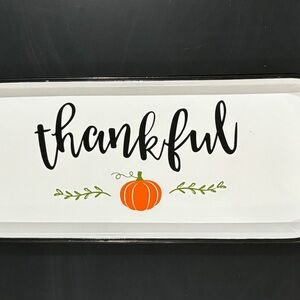 Farmhouse Metal Serving Tray Thankful Pumpkin Fall Decor Thanksgiving 23.25 x 8"